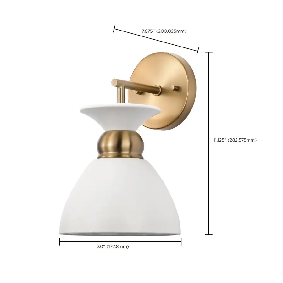 Perkins 1-Light Wall Sconce in Matte White with Burnished Brass - Image 7