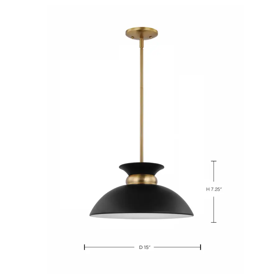 Perkins Small Pendant - Matte Black with Burnished Brass - Image 7
