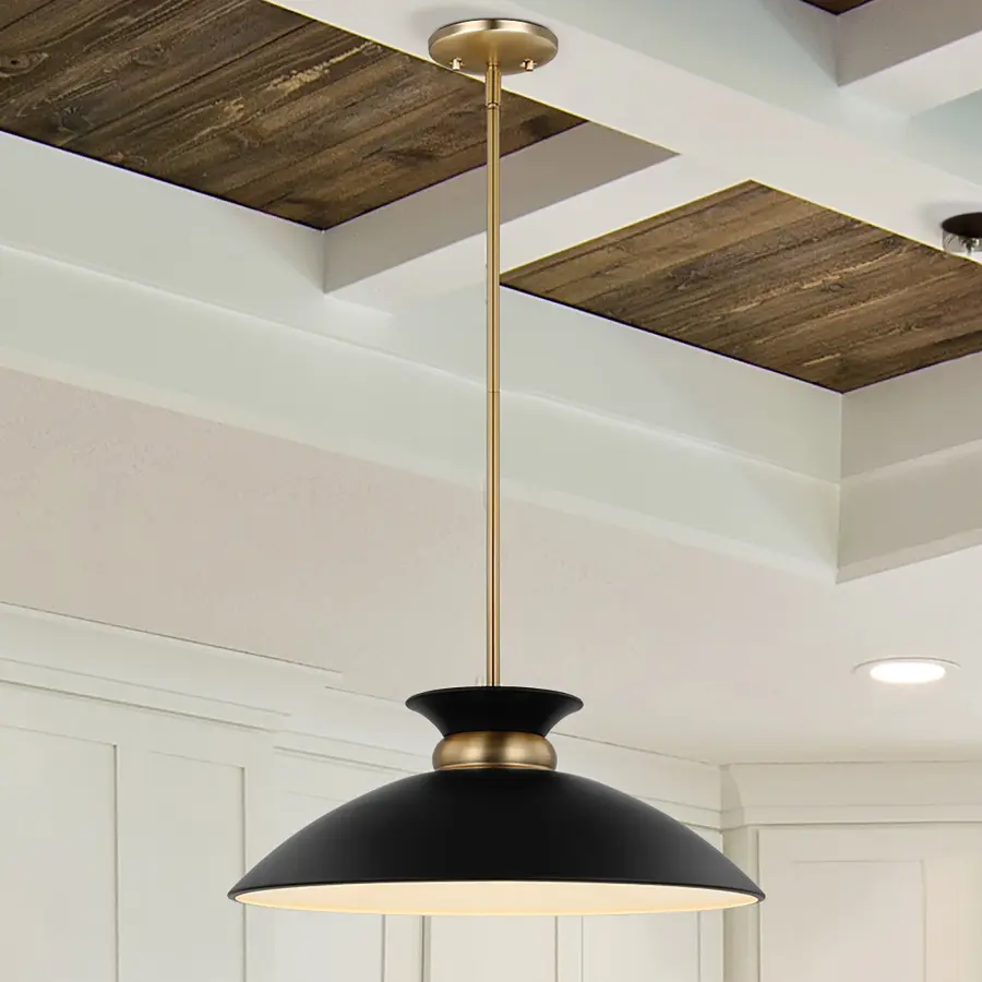 Perkins Medium Pendant - Matte Black with Burnished Brass - Image 6