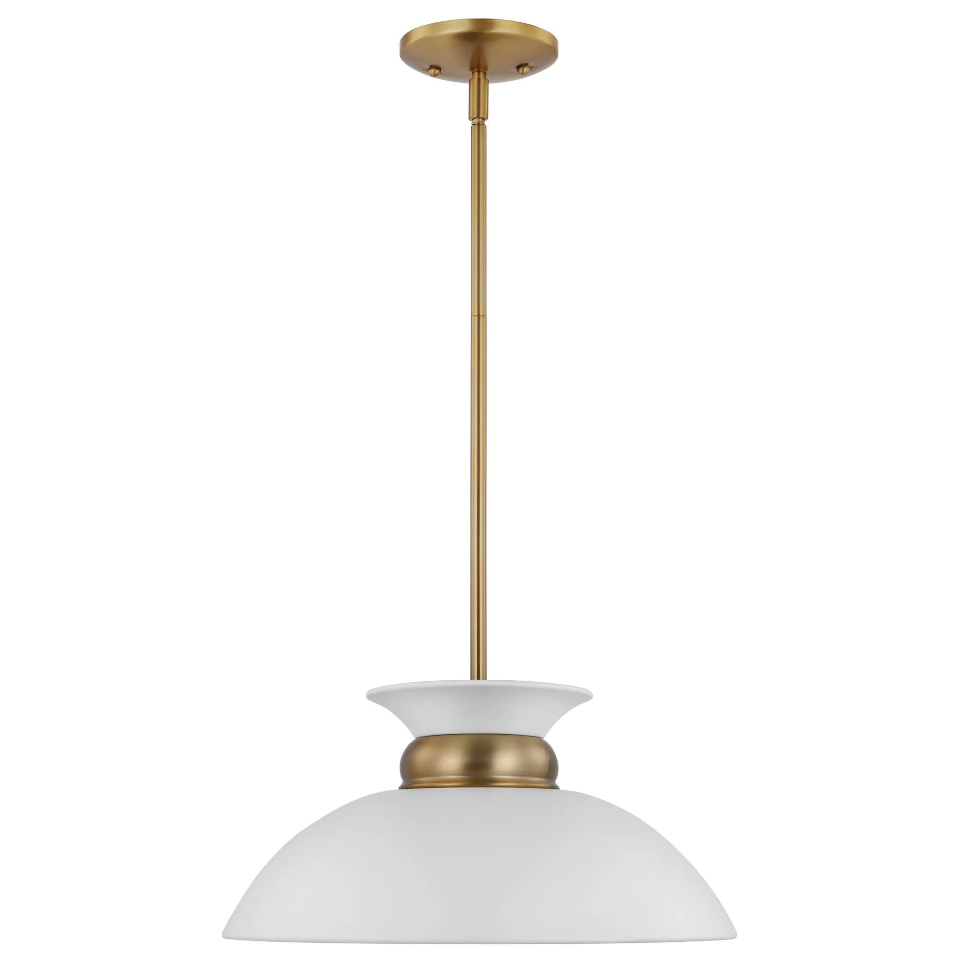 Perkins Small Pendant - Matte White with Burnished Brass