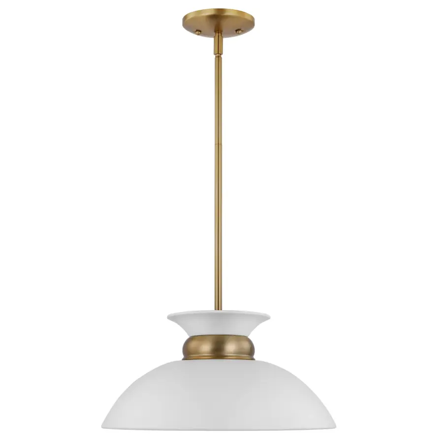 Perkins Small Pendant - Matte White with Burnished Brass - Image 1