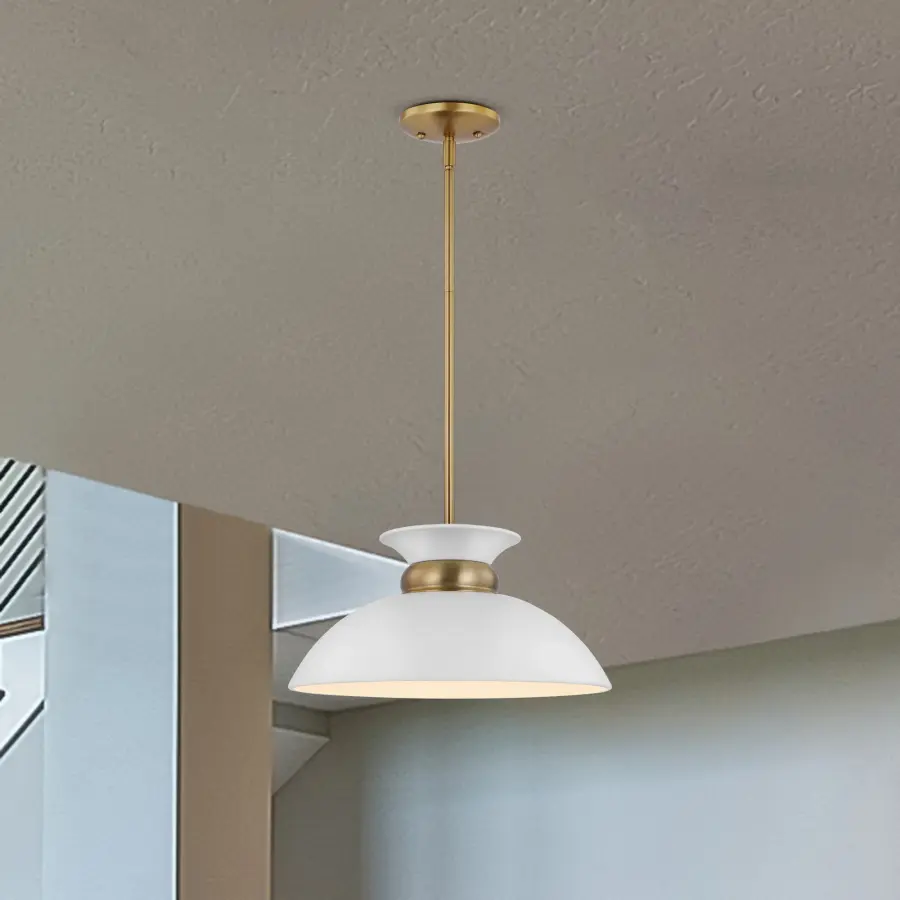 Perkins Small Pendant - Matte White with Burnished Brass - Image 6