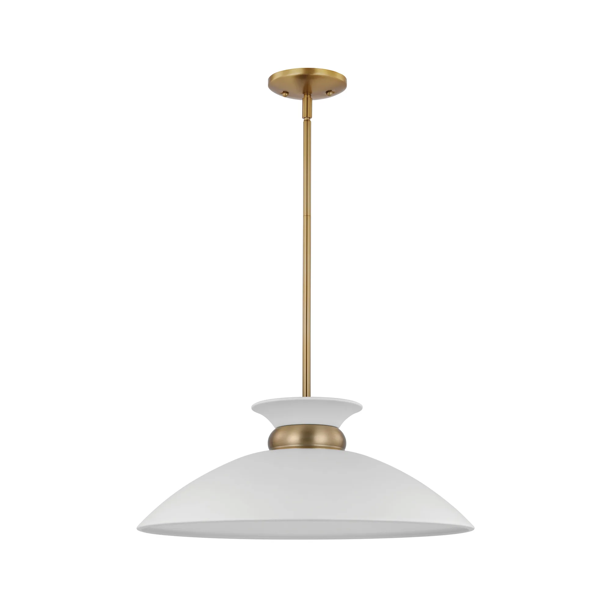 Perkins Medium Pendant Light in Matte White with Burnished Brass