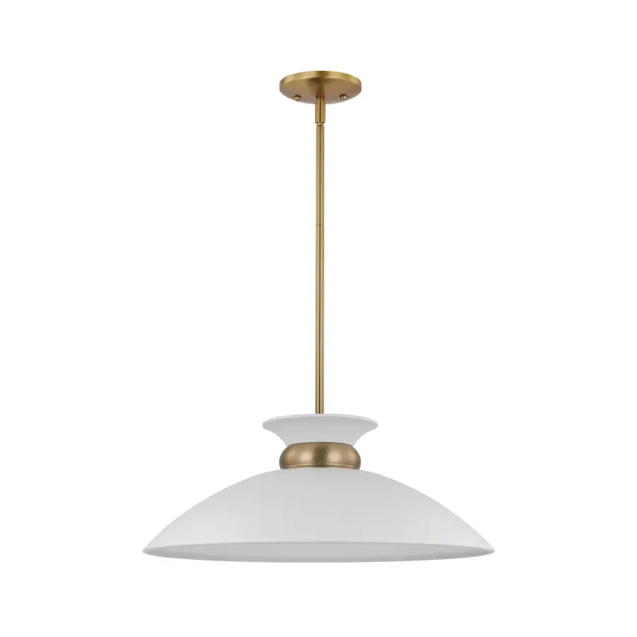 Perkins Medium Pendant Light in Matte White with Burnished Brass - Image 1