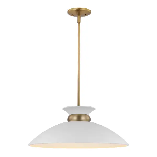The Perkins pendant combines clean lines with sophisticated detailing. Its matte white dome shade features a distinctive burnished brass band that creates visual interest while maintaining versatility across design styles. - alternate view