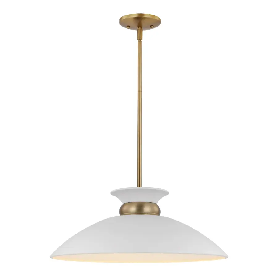 Perkins Medium Pendant Light in Matte White with Burnished Brass - Image 2