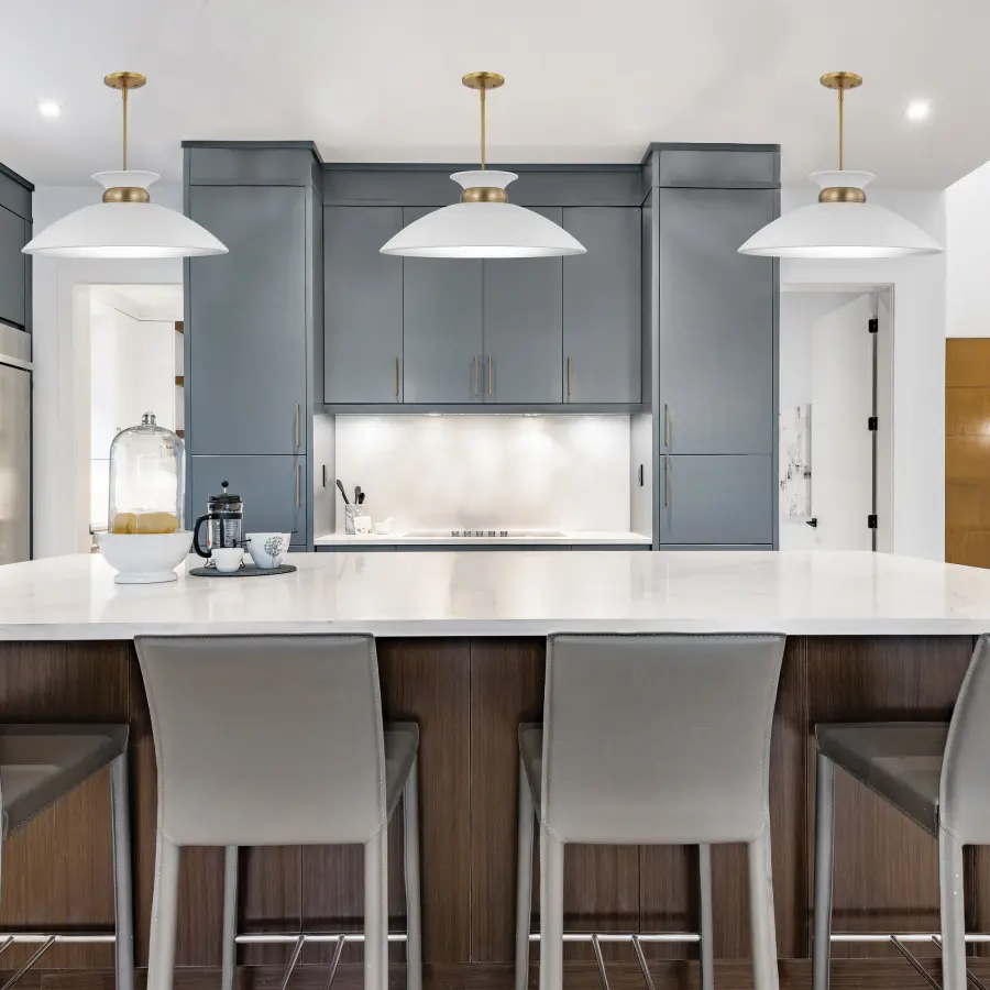 Perkins Medium Pendant Light in Matte White with Burnished Brass - Image 4