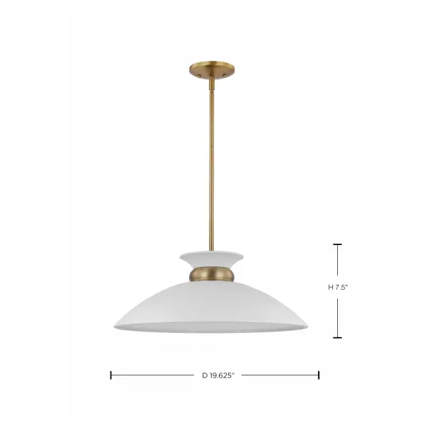 Perkins Medium Pendant Light in Matte White with Burnished Brass - Image 5