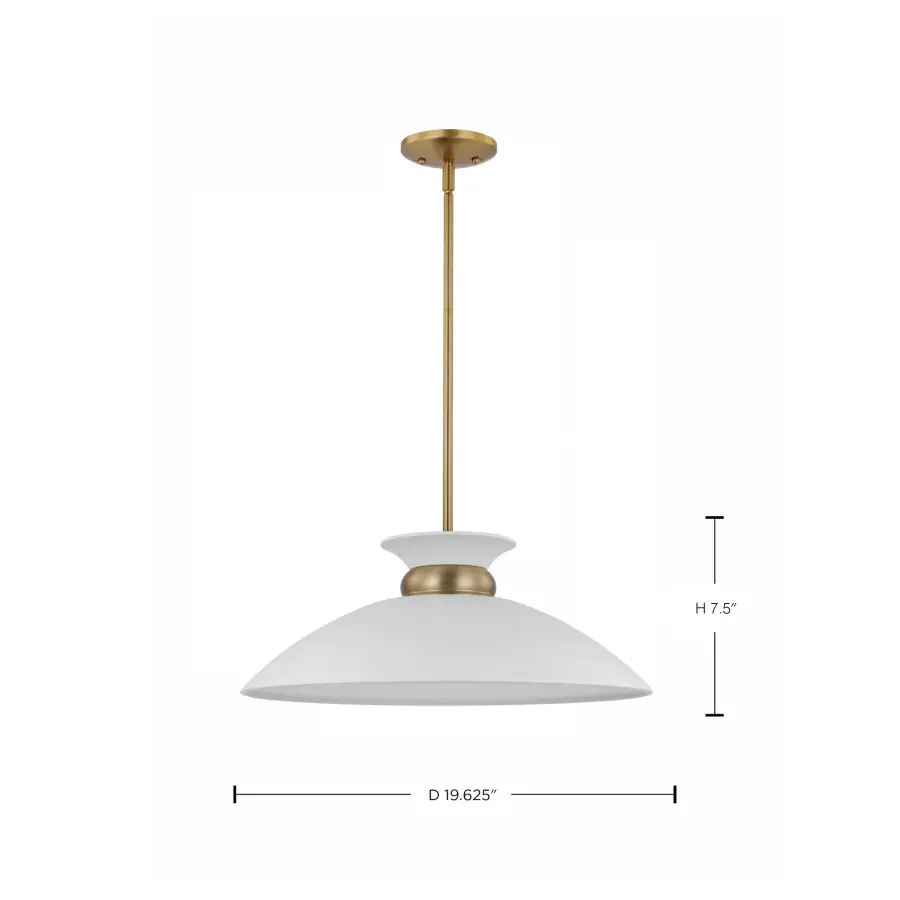 Perkins Medium Pendant Light in Matte White with Burnished Brass - Image 5