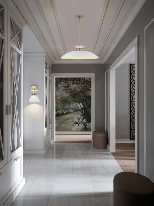 Perkins Large Pendant - Matte White with Burnished Brass - Image 5