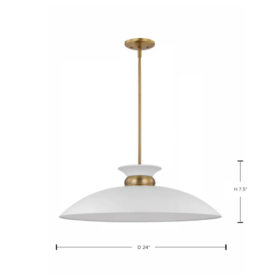 Perkins Large Pendant - Matte White with Burnished Brass - Image 7