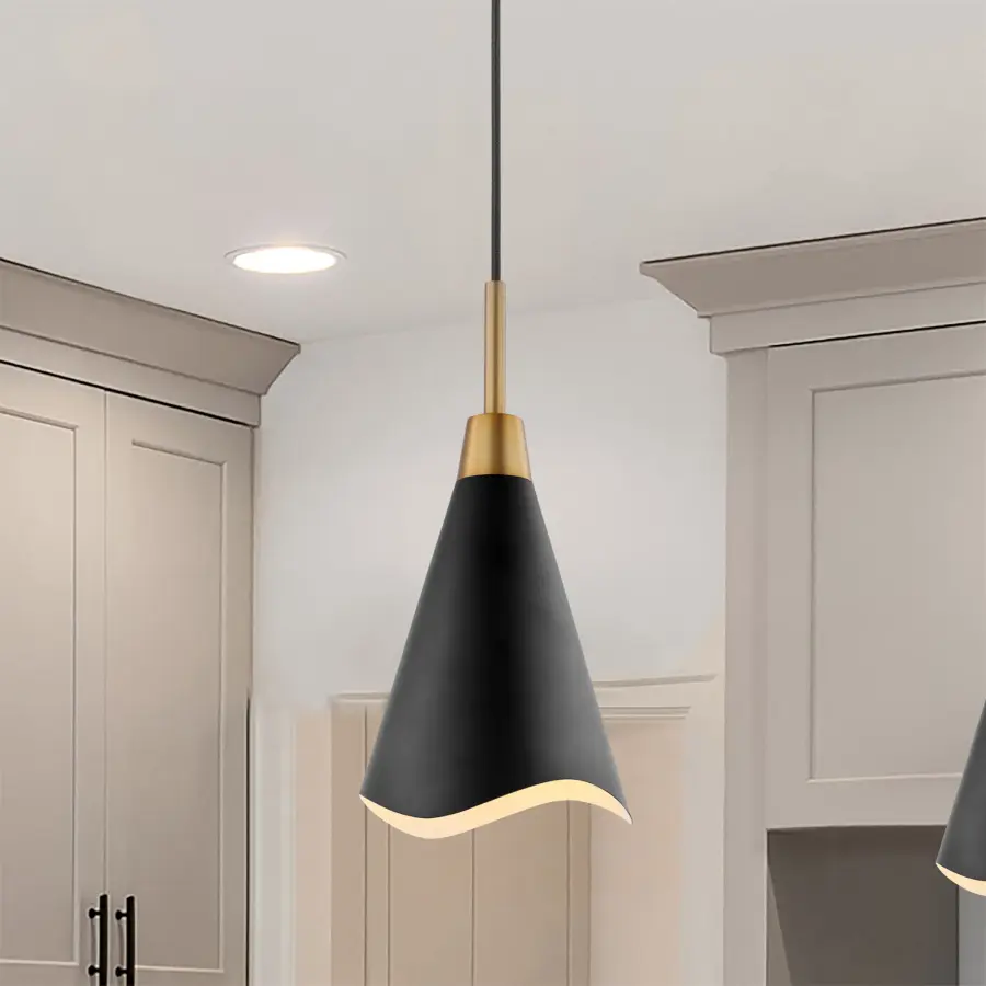 Tango Small Pendant Light - Matte Black with Burnished Brass - Image 6