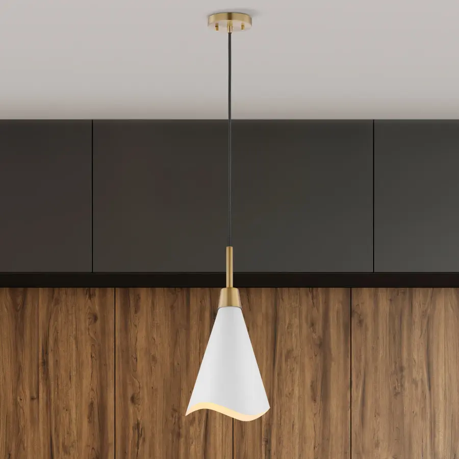 Tango Small Pendant Light - Matte White with Burnished Brass - Image 6