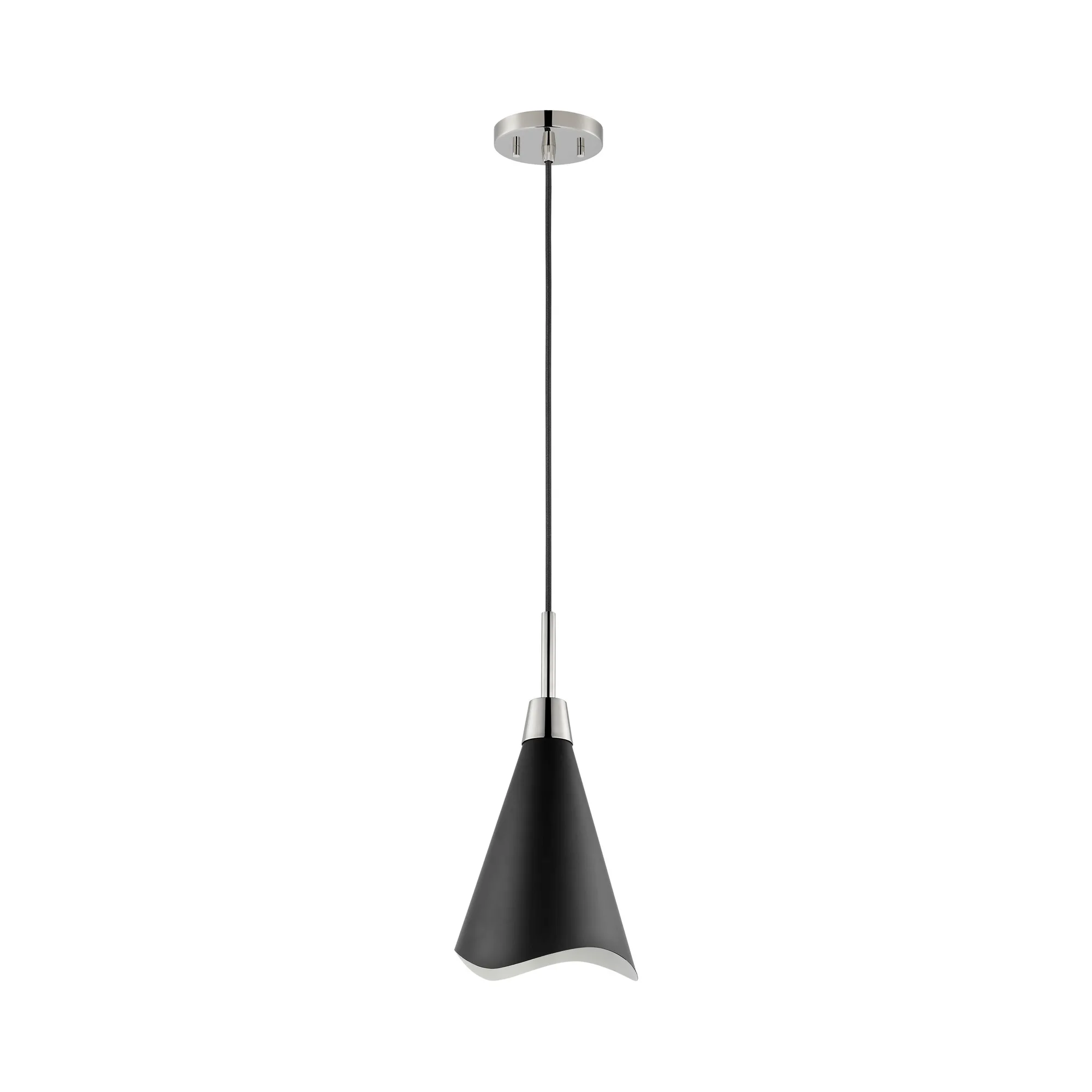 Tango Small Pendant Light - Matte Black with Polished Nickel