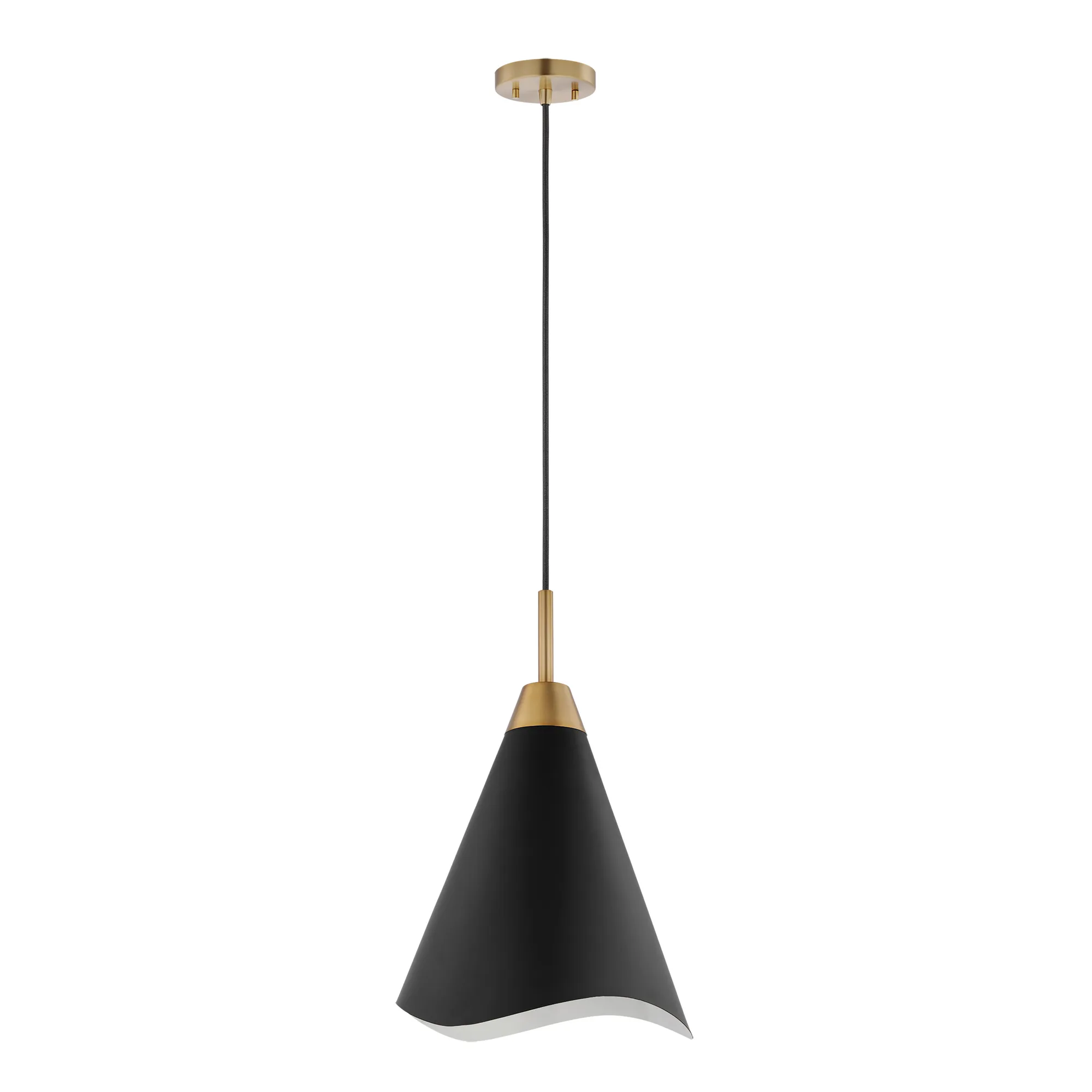 Tango Medium Pendant - Matte Black with Burnished Brass