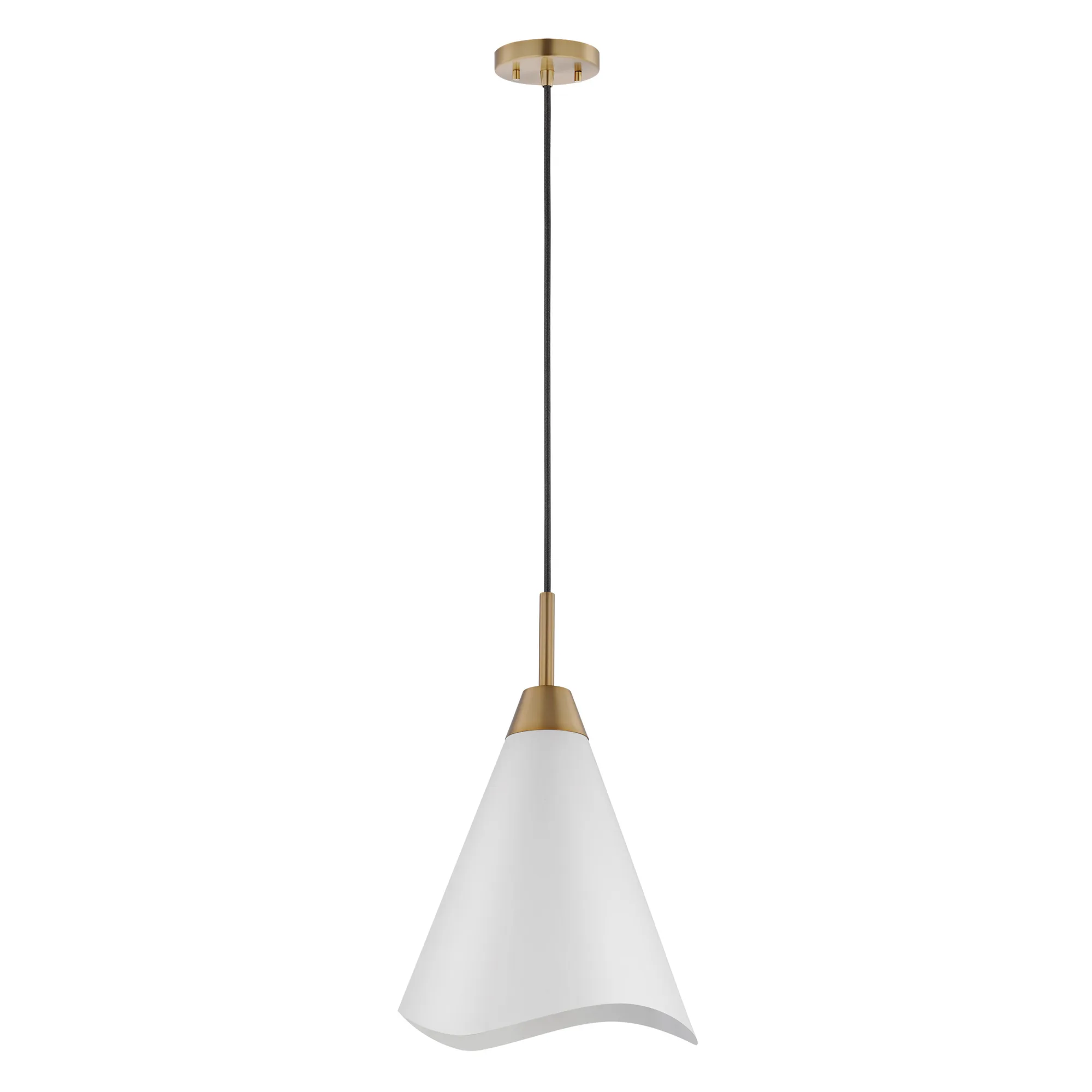 Tango Medium Pendant Light in Matte White with Burnished Brass