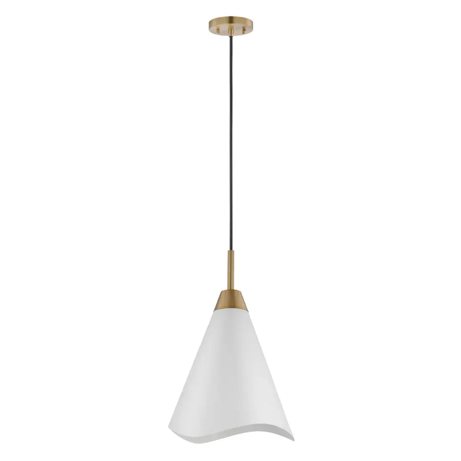 Tango Medium Pendant Light in Matte White with Burnished Brass - Image 1