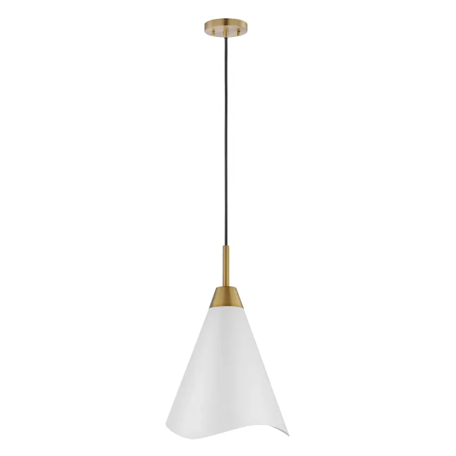 Tango Medium Pendant Light in Matte White with Burnished Brass - Image 3