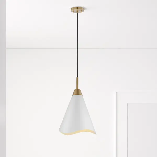Tango Medium Pendant Light in Matte White with Burnished Brass - Image 6