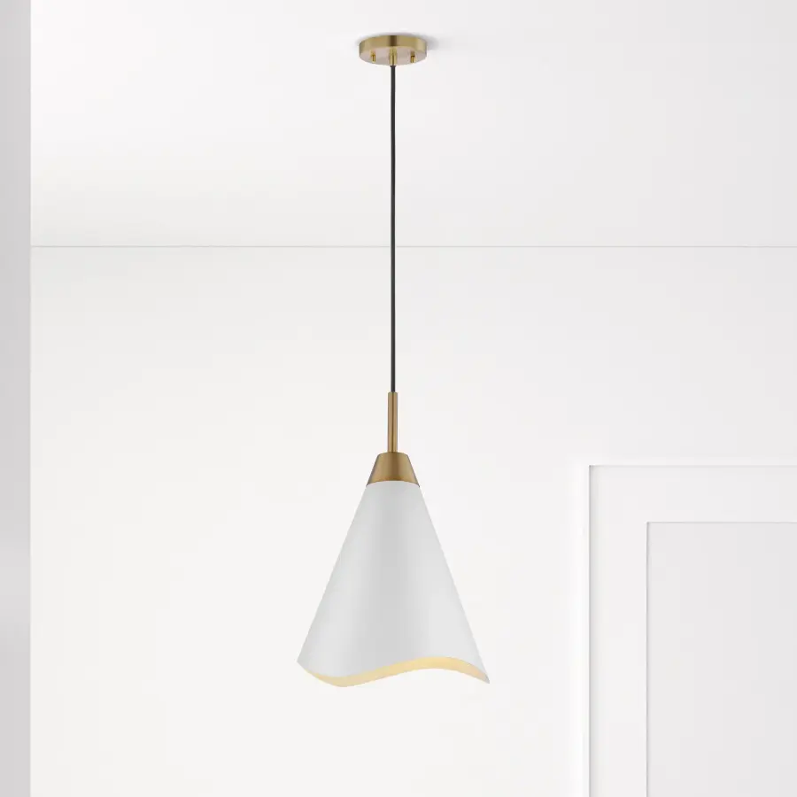 Tango Medium Pendant Light in Matte White with Burnished Brass - Image 6