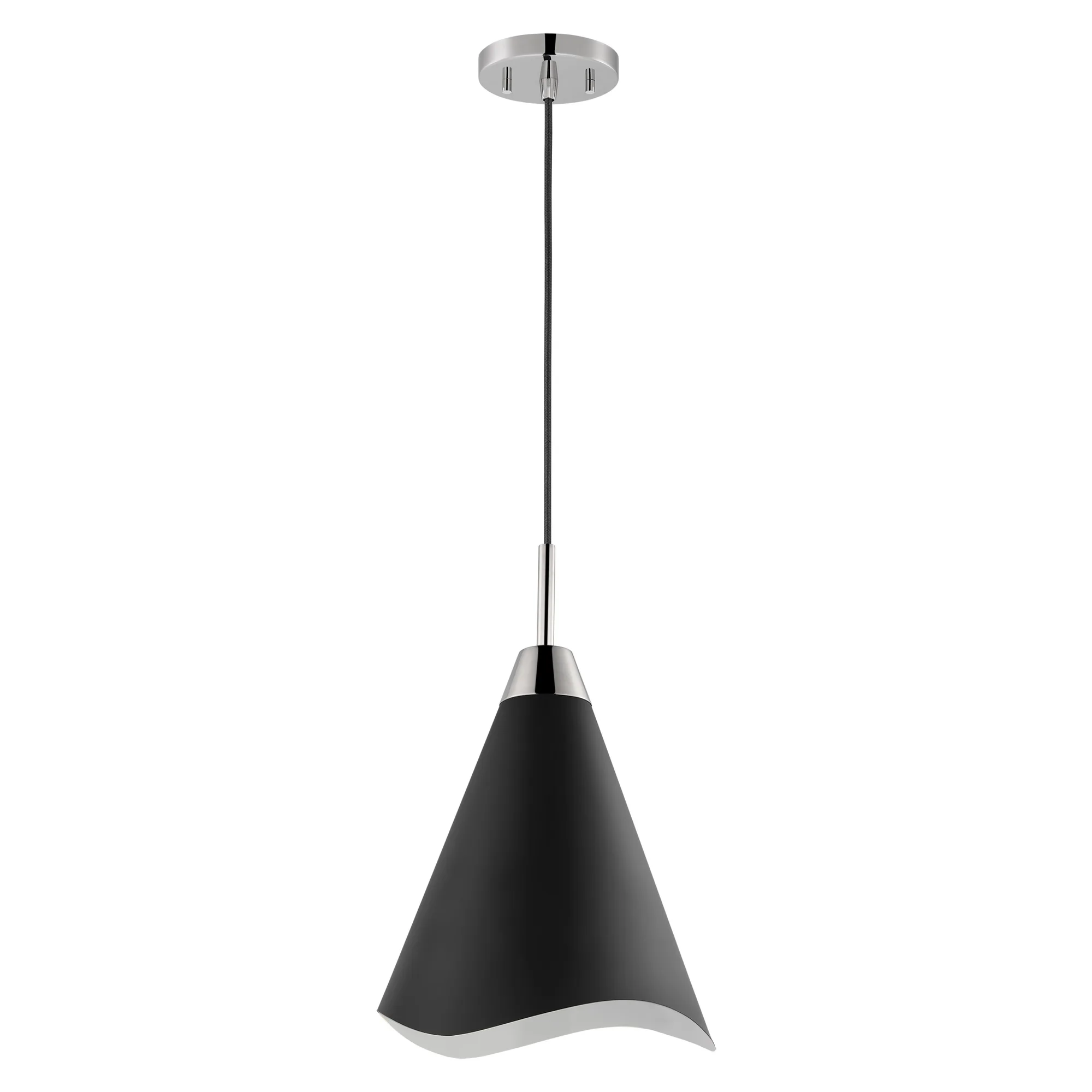 Tango Medium Pendant - Matte Black with Polished Nickel