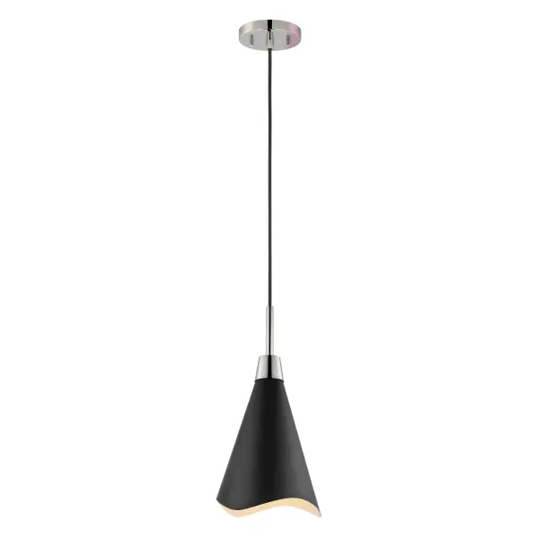 The Tango large pendant combines matte black and polished nickel finishes for a refined contemporary look. Its laser-cut wave pattern edge adds subtle visual interest while maintaining clean lines. - alternate view