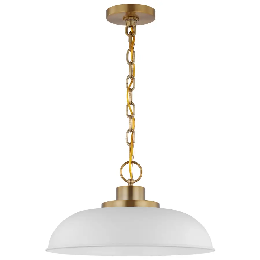 Colony Small Pendant Light - Matte White with Burnished Brass - Image 1