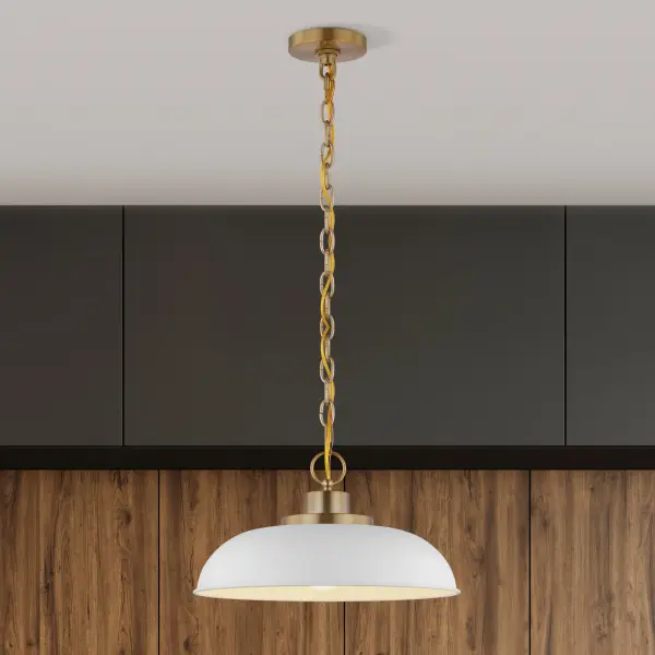Colony Small Pendant Light - Matte White with Burnished Brass - Image 6