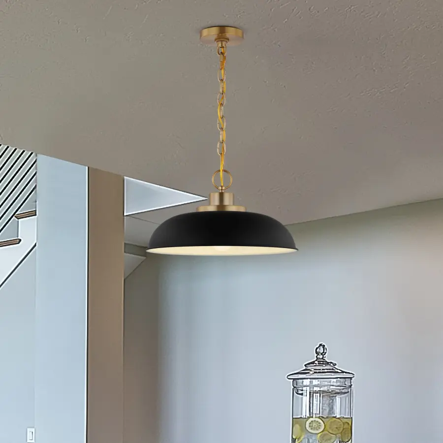 Colony Small Pendant Light in Matte Black with Burnished Brass - Image 6