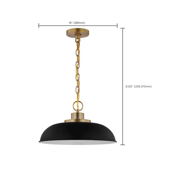 Colony Small Pendant Light in Matte Black with Burnished Brass - Image 7