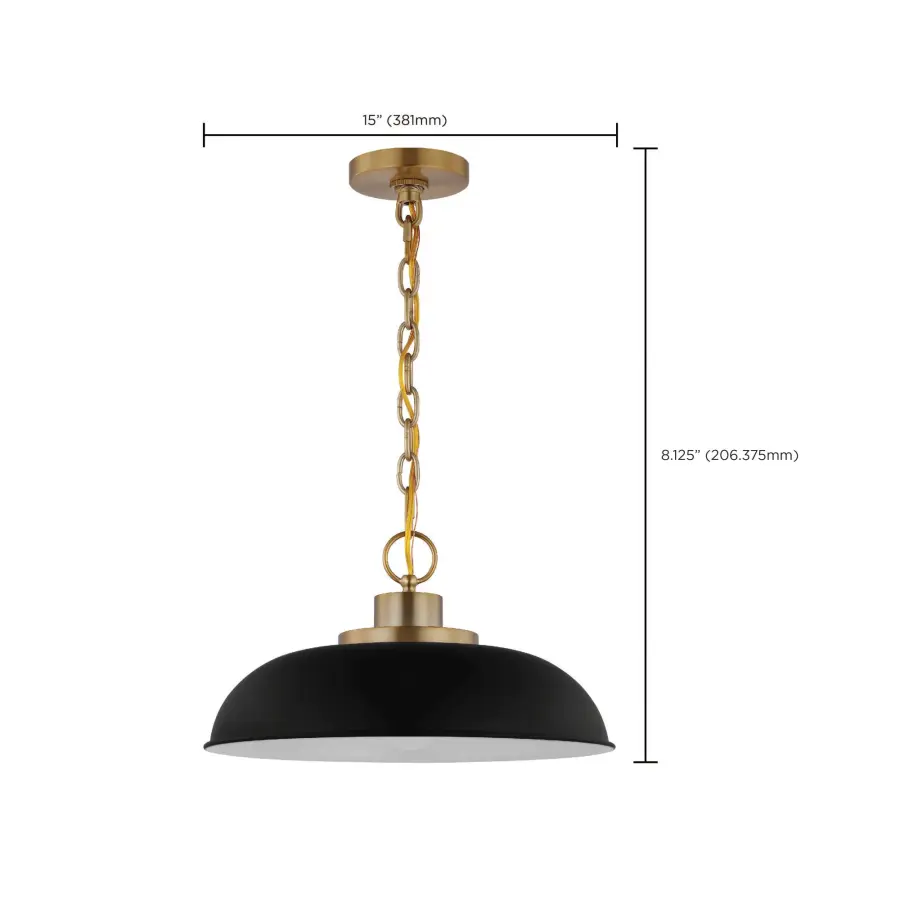 Colony Small Pendant Light in Matte Black with Burnished Brass - Image 7