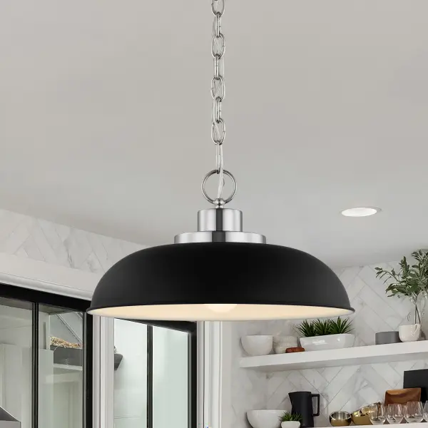 Colony Small Pendant Light in Matte Black with Polished Nickel - Image 6