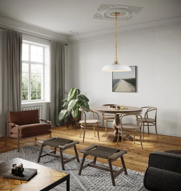 Colony Medium Pendant - Matte White with Burnished Brass - Image 5