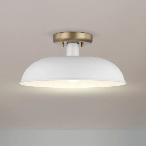 Colony Small Semi-Flush Mount - Matte White with Burnished Brass - Image 5
