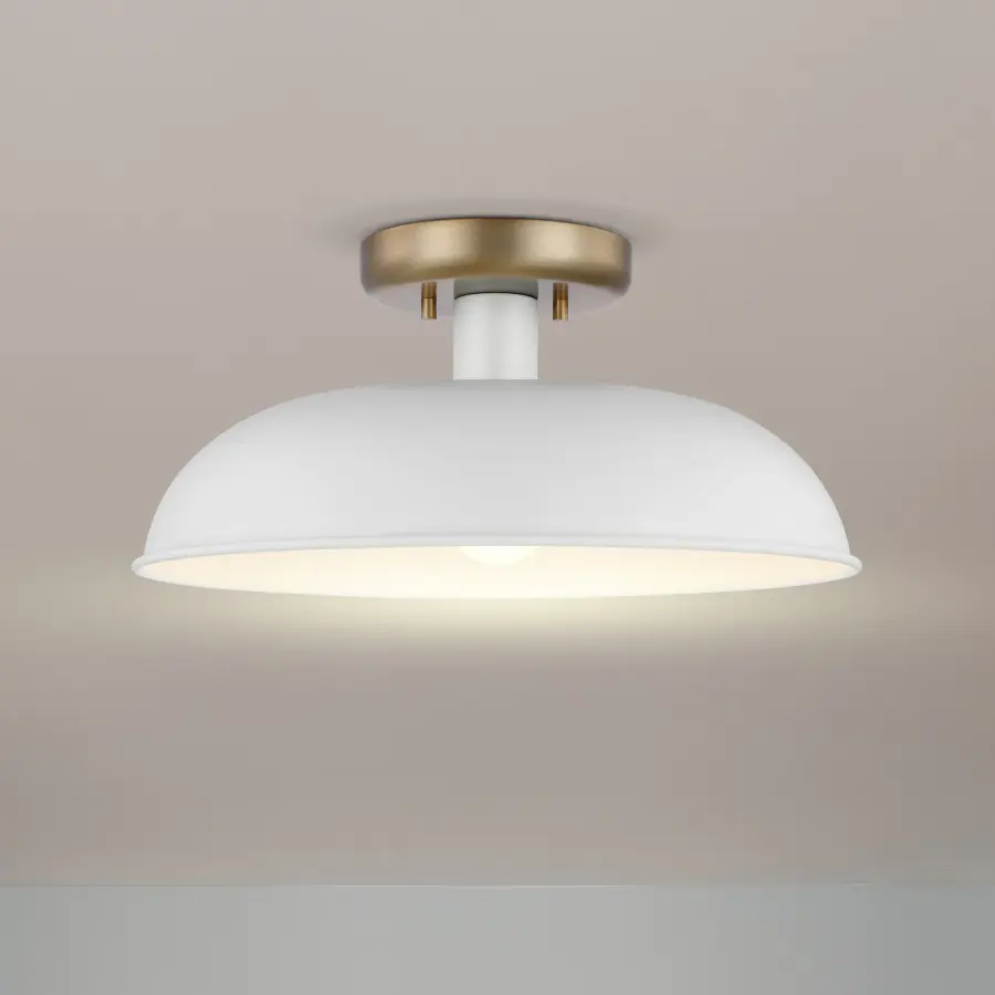 Colony Small Semi-Flush Mount - Matte White with Burnished Brass - Image 5
