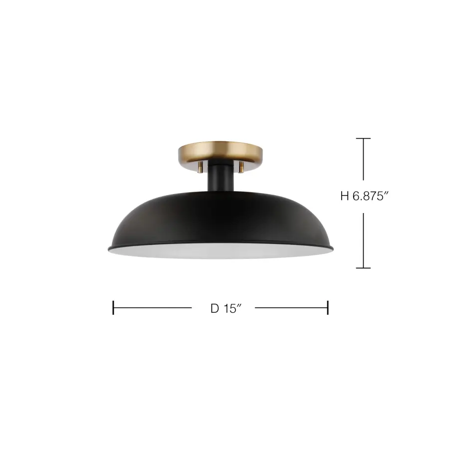 Colony Small Semi-Flush Mount - Matte Black with Burnished Brass - Image 5