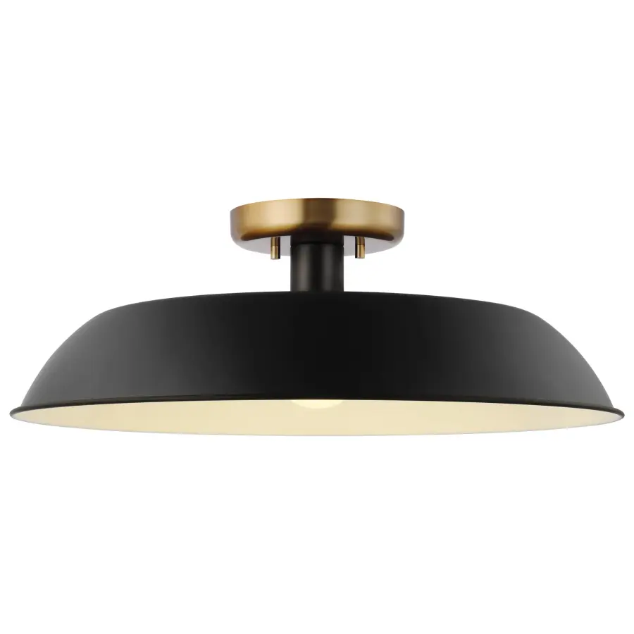 Colony 1-Light Semi-Flush Mount in Matte Black with Burnished Brass - Image 2