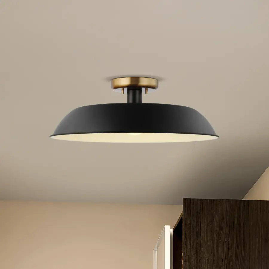 Colony 1-Light Semi-Flush Mount in Matte Black with Burnished Brass - Image 5