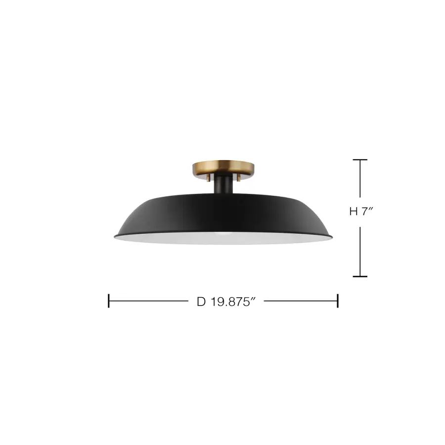 Colony 1-Light Semi-Flush Mount in Matte Black with Burnished Brass - Image 6