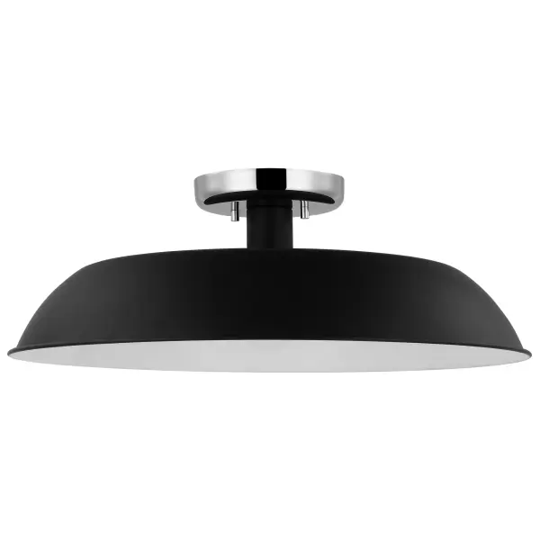 The Colony semi-flush combines loft-style industrial design with refined mixed metal finishes. Its shallow profile and neutral aesthetic make it ideal for spaces with lower ceilings or where a subtle lighting solution is needed.