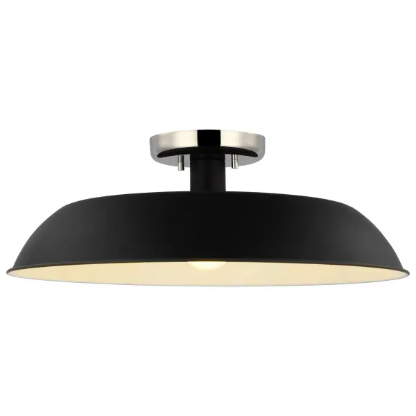 The Colony semi-flush combines loft-style industrial design with refined mixed metal finishes. Its shallow profile and neutral aesthetic make it ideal for spaces with lower ceilings or where a subtle lighting solution is needed. - alternate view