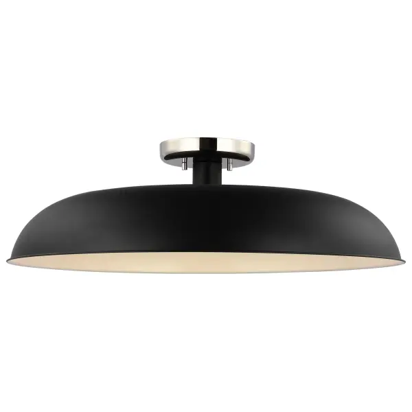 The Colony semi-flush combines loft-style industrial design with refined elegance through its matte black shade and polished nickel accents. The white interior maximizes light reflection for bright, functional illumination. - alternate view