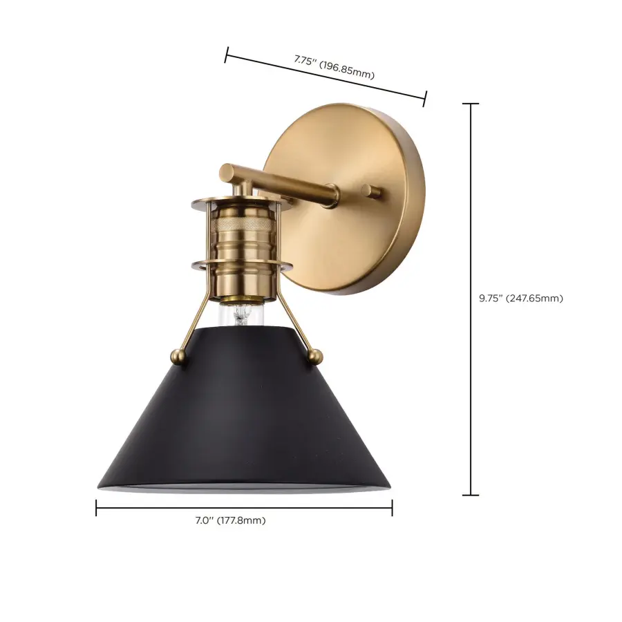 Outpost 1-Light Wall Sconce in Matte Black with Burnished Brass - Image 10