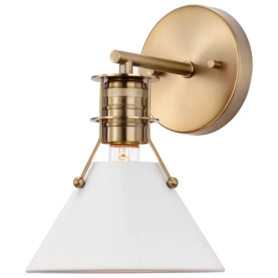Outpost 1-Light Wall Sconce in Matte White with Burnished Brass - Image 2
