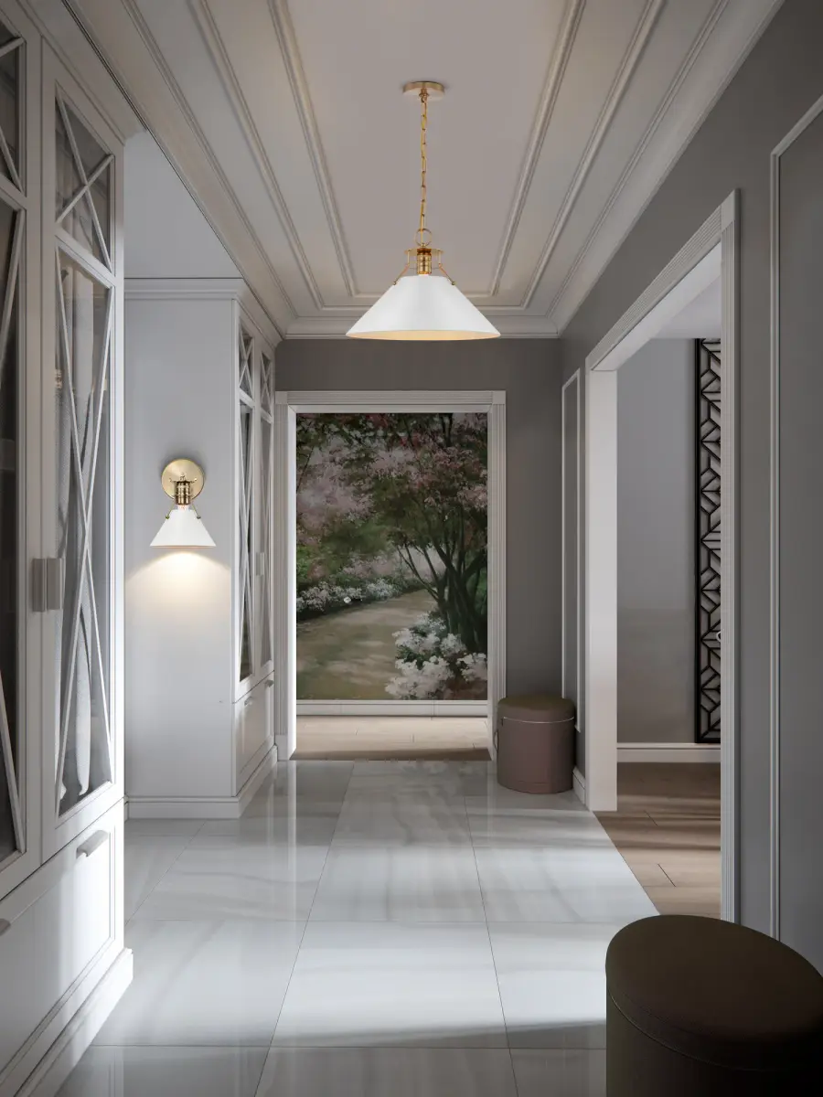 Outpost 1-Light Wall Sconce in Matte White with Burnished Brass - Image 8