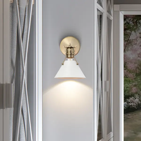 Outpost 1-Light Wall Sconce in Matte White with Burnished Brass - Image 9