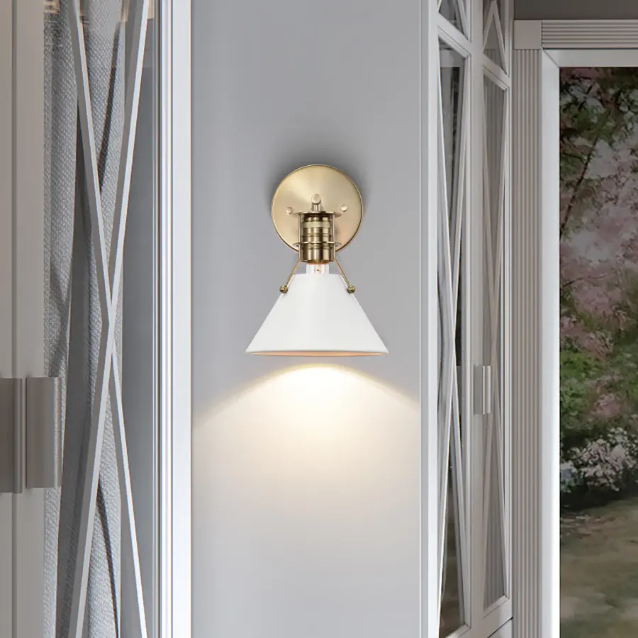 Outpost 1-Light Wall Sconce in Matte White with Burnished Brass - Image 9