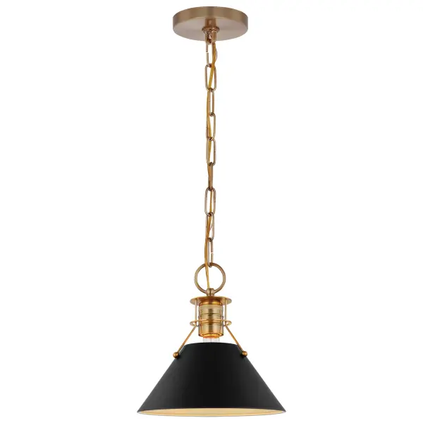 Outpost Small Pendant Light in Matte Black with Burnished Brass - Image 2