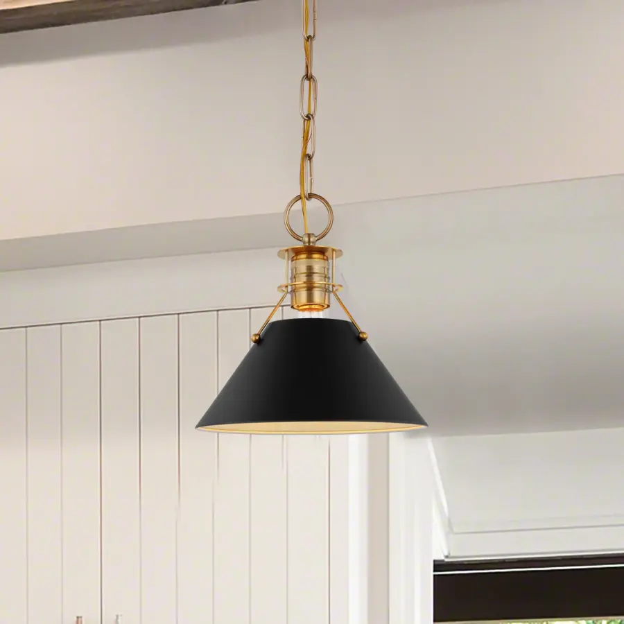 Outpost Small Pendant Light in Matte Black with Burnished Brass - Image 5
