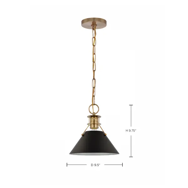 Outpost Small Pendant Light in Matte Black with Burnished Brass - Image 6